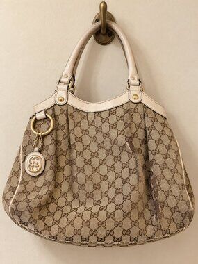 Gucci Sukey Medium GG Canvas Tote Bag Beige